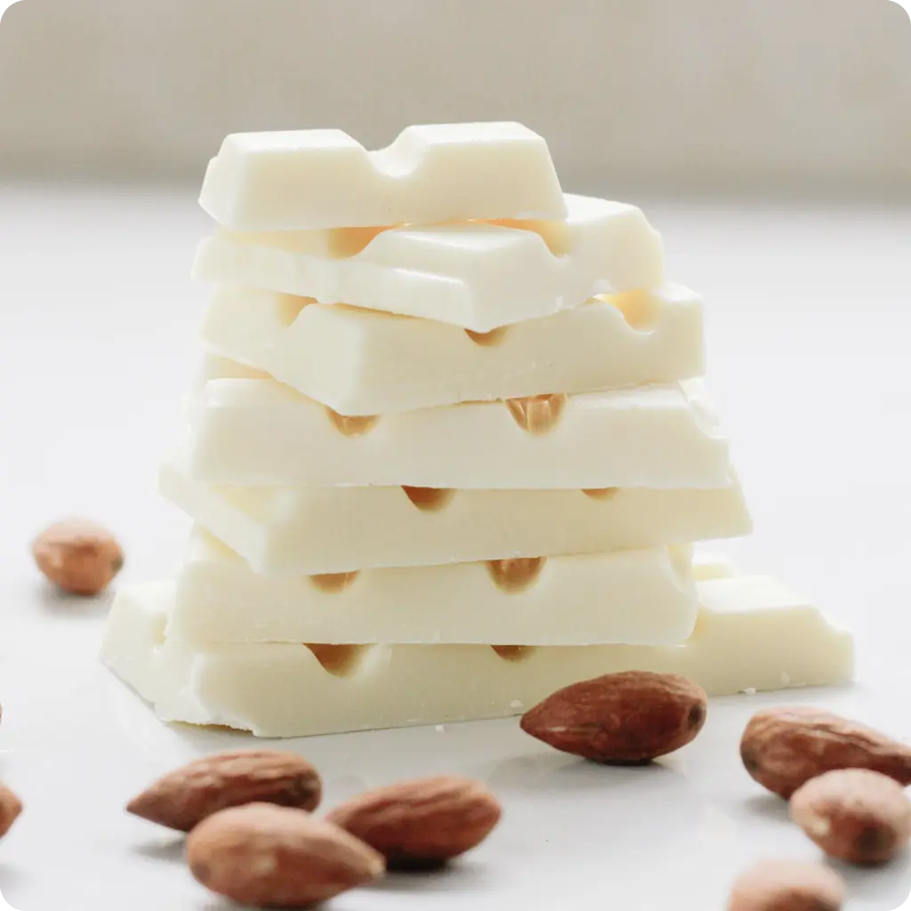 stack of white chocolate and almonds 